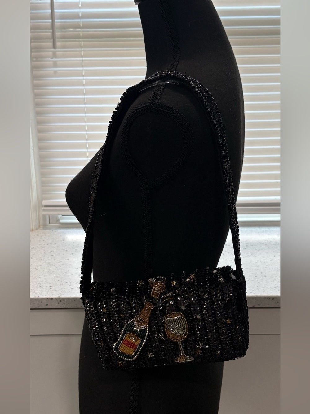 NWOT From India to You Champagne Toast Raven hand-beaded Shoulder bag